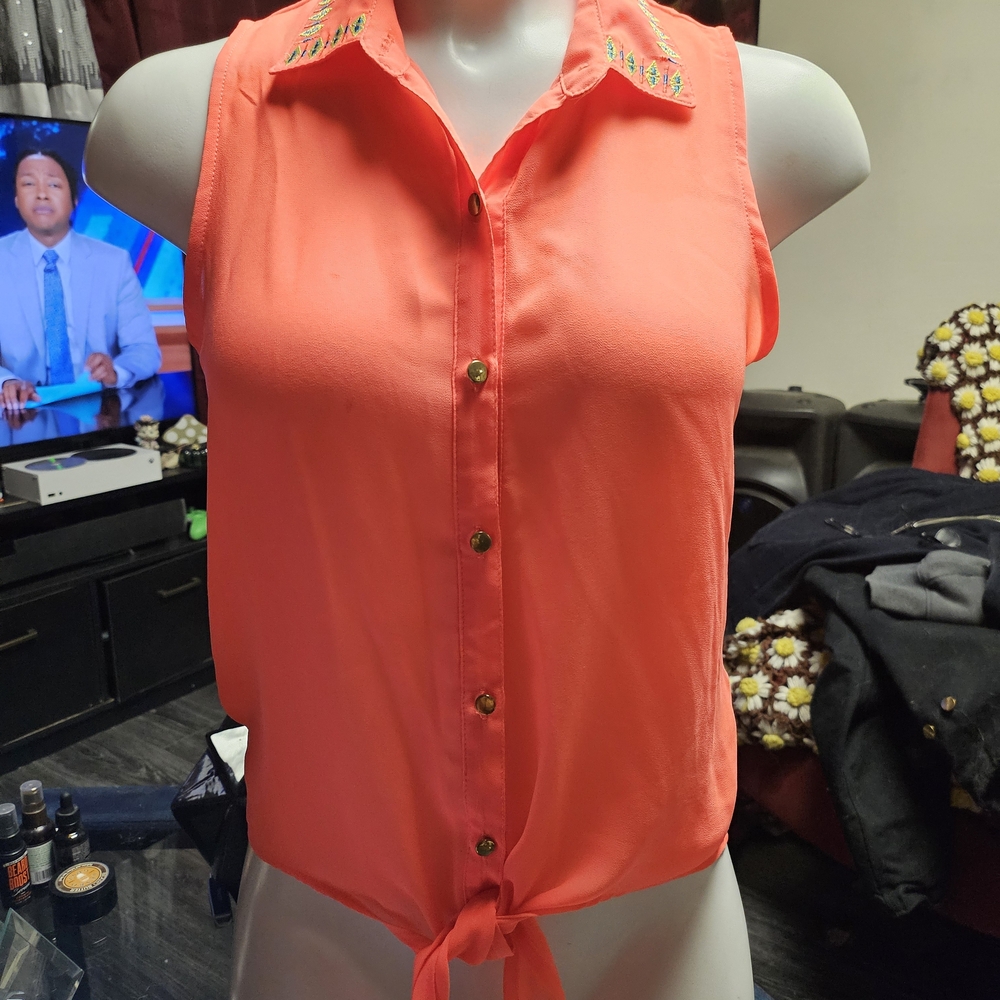 BONGO Orange Embroidered Women's Top - Picture 2 of 4